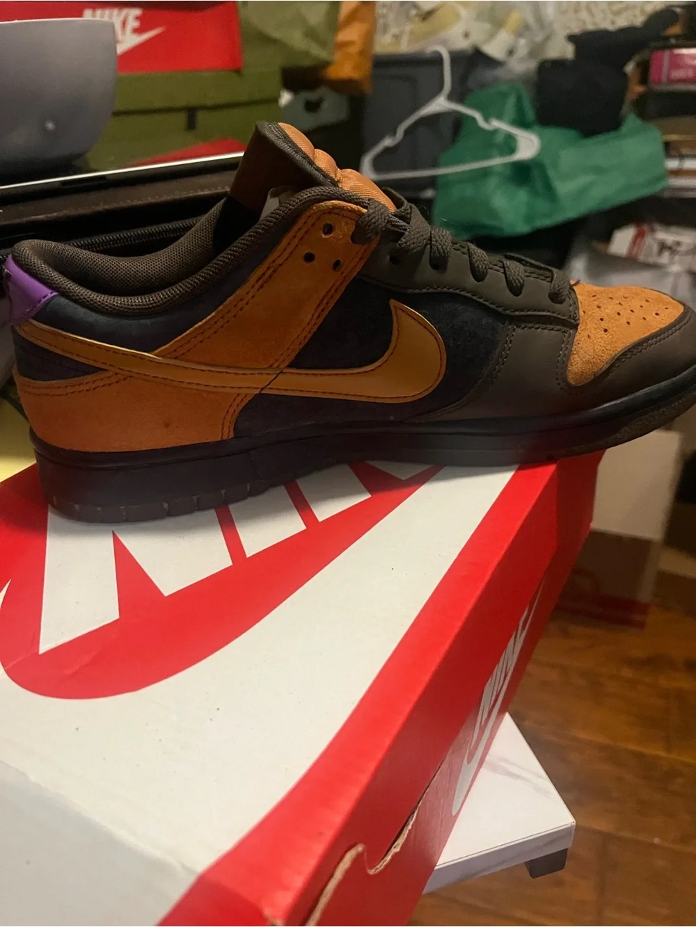 Nike Men’s Low Top DunksSneaker - Brown/Black with Purple Accent